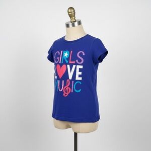 Girls Love Music Short Sleeve Blue Tee Small 5/6
